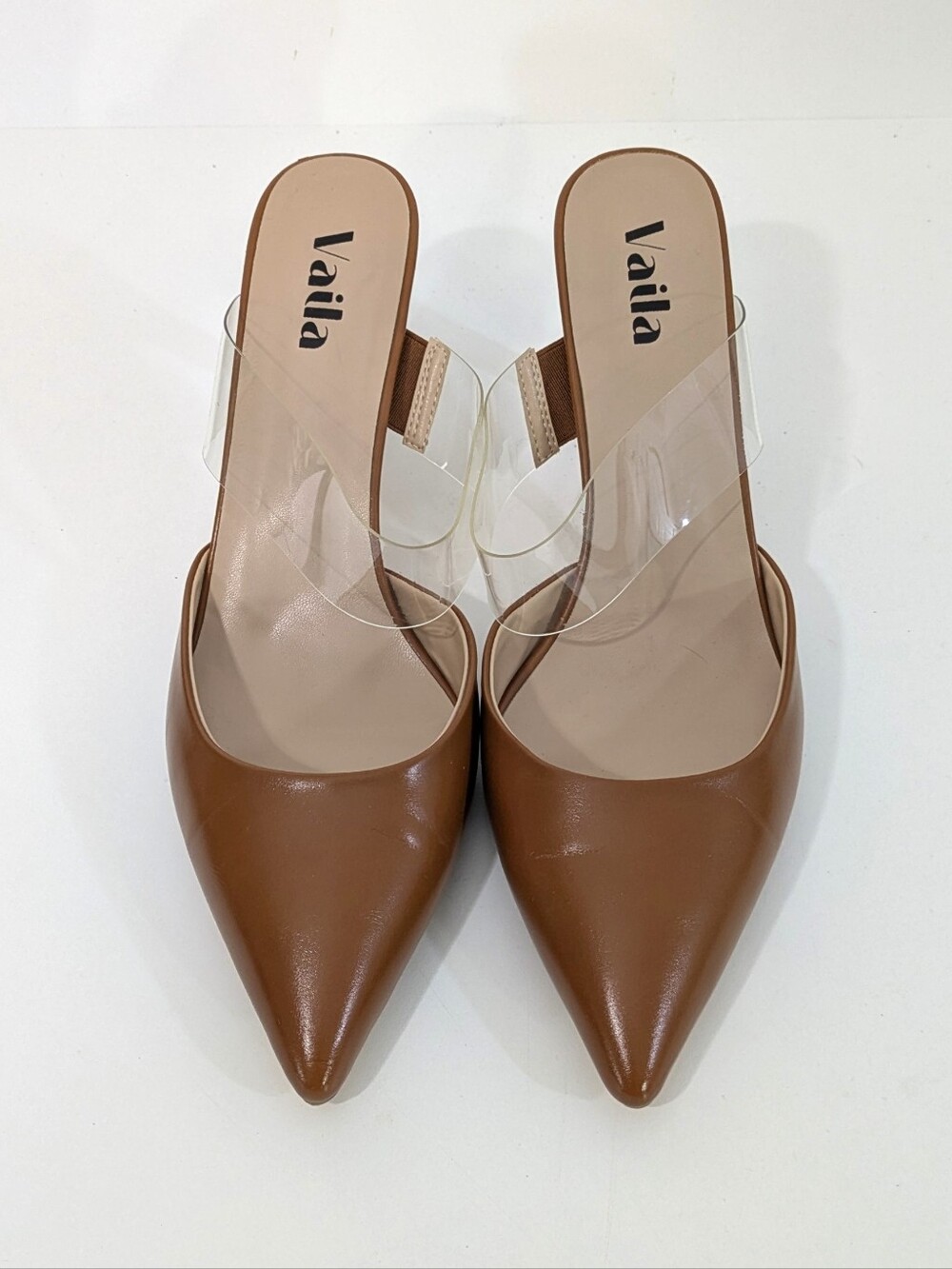 Vaila Chocolate Brown Valencia Clear Strap Pumps - Size 11 Womens Like New Heels